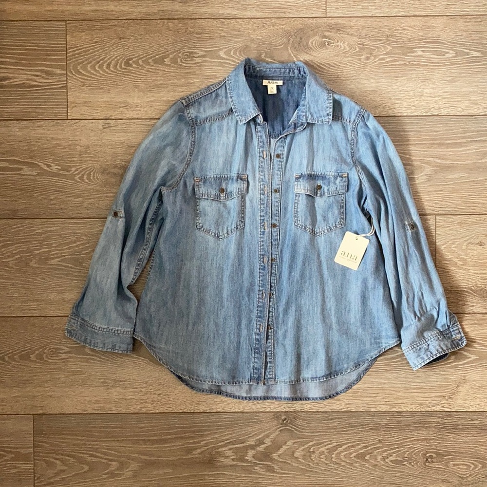 A New Approach denim button front shirt